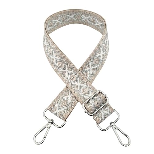 PTNKUIIY Schultergurt für Taschen Verstellbarer Taschengurt 72-130CM 3.8cm Breit Schulterriemen für Taschen Boho-Stil Canvas Handtasche Taschenriemen Ersatz Taschengurte zum Wechseln -Silber Beige von PTNKUIIY