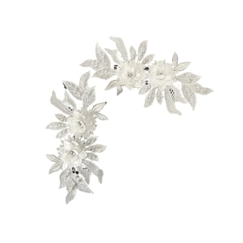 PTNKUIIY Stickerei Spitzen Aufnäher - 1 Paar 3D Blumen Spitzen Applikationen Blumen-Stickerei-Aufnäher Zum Aufnähen Kragenbesatz Aufnäher für Hochzeitskleid Kleid Brautkleid DIY Handwerk -Weiße von PTNKUIIY