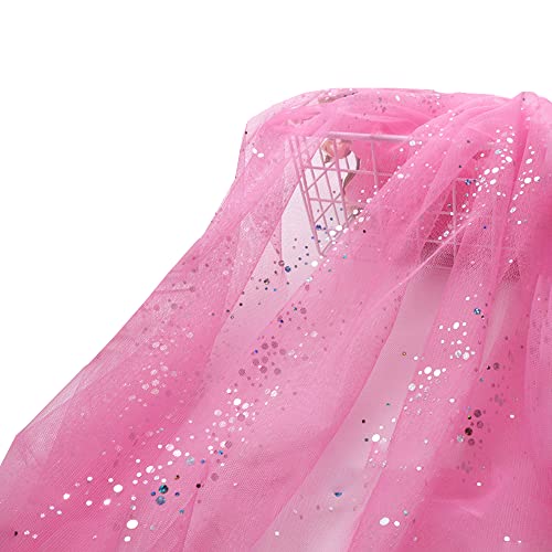 Tüllstoff Glitzer Sparkly Stoff 160*100cm Chiffon Glitzer Tüll Dekostoff mit kleine Pailletten Durchsichtig Stoffe für DIY-Hochzeitskleider Halbrock Kleid Tischkleidung Hintergrund -Rosa #2 von PTNKUIIY