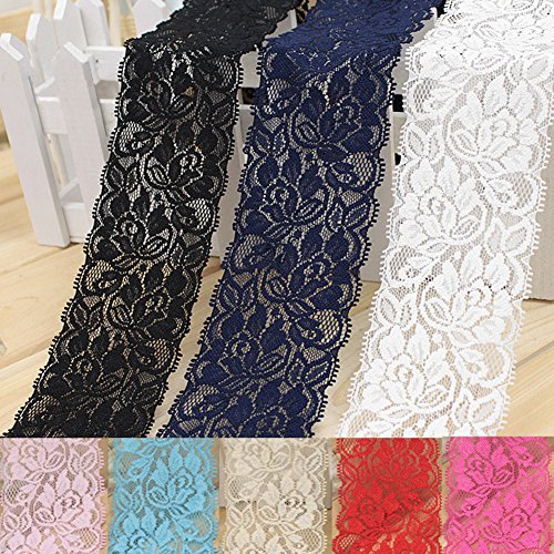 PUAK523 Elastische Spitzenborte, Vintage-Stil, Blumen-Spitzenband, Besatz, DIY-Handwerk, weich, schön, Spitzen-Nähband für Brautkleid, Hochzeitskleid, Rock, Kleidung, Dekoration (schwarz) von PUAK523