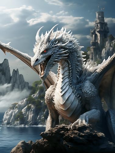 PUCHEN Kreuzstich Stickpackungen Vorgedruckt, Fantasietier Drache,A Sticken Set Erwachsene Kreuzstich Bild,Sticken Set Anfänger für Wandkunst-Heimdekoration von PUCHEN