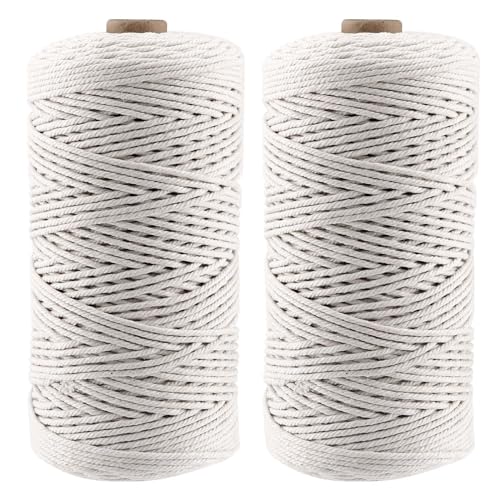 PUCSIQ 2 Stuck 2mmx200m Baumwollgarn Kordel Weiches Makramee Garn 2mm Weiß Macrame Rope Baumwollgarn für Stricken Pflanzenhängern Schmuckherstellung von PUCSIQ
