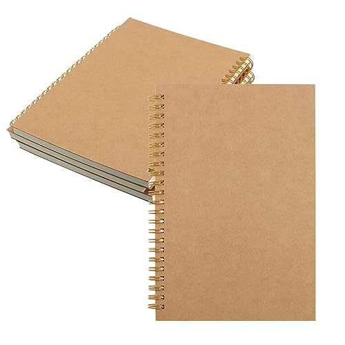 PUCSIQ 4 Stuck A5 Spirale Notizblock Liniert, 100gsm Skizzenblock Kraft Cover Notizblock Spiralbindung Notizbücher Liniert für Notizen Zeichnungen Schreiben und Kritzeleien Schreibtafeln,50 Blatt von PUCSIQ