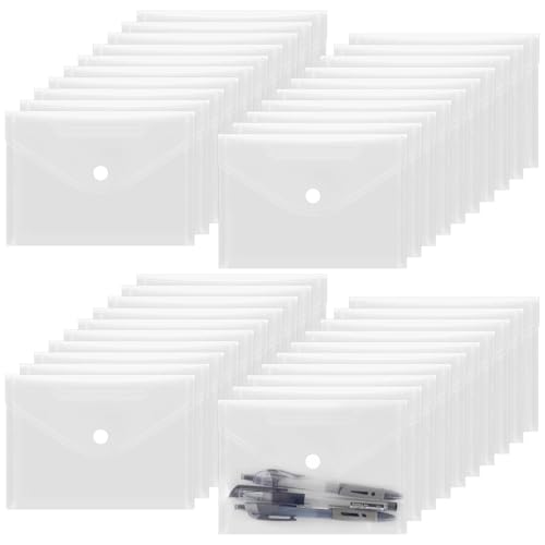 PUCSIQ 50 Stück Sichttaschen A6 Quer Transparent Natur, PVC A6 Dokumententasche mit Klappe und Klettverschluss für Akten, Karten, Rechnungen von PUCSIQ