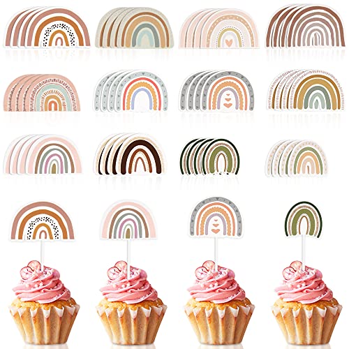 48 Stück Boho-Regenbogen-Cupcake-Topper, PUDSIRN Bohemian Rainbow Theme Cake Toppers Cupcake Picks, Babyparty-Geburtstagsfeier-Dekoration von PUDSIRN