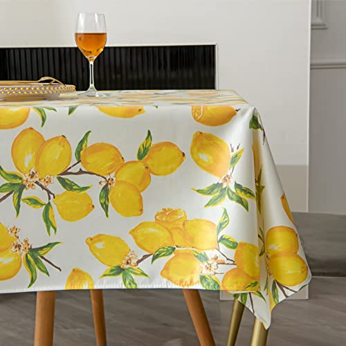 PUDSIRN Zitronen-Tischdecke, Frühlings Sommer-Tischdecke, gelbe Tischdecke, Polyester-Gewebe, wasserdichte, schmutzabweisende Tischdecke, für Küche, Party, Picknick, drinnen, draußen (140 x 140 cm) von PUDSIRN