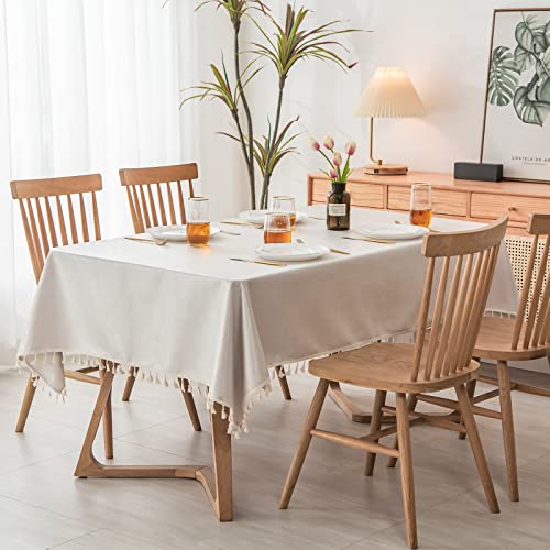 PUDSIRN Tischdecke, Polyester wasserdichte Tischdecken, Rechteck Falten freie Quaste Tischwäsche für Küche Essen, Party, Urlaub (140 x 200 cm, Beige) von PUDSIRN