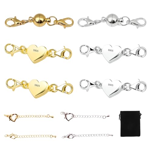 11 Stück Magnetverschluss Set, Herz und Runde Magnetverschluss, Doppel Magnetische Kettenverschluss, Verschlüsse für Ketten, Halskette, Armband, DIY Schmuckherstellung (Gold, Silber) von PUERFOCA