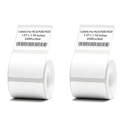 2 Rollen Etikettenband Papier, Thermo Etiketten Selbstklebend für Etikettierer M110/M220/B3S/T50PRO, 40 x 30 mm, Thermo-Etikettenband für Schule, Zuhause, Büro, 240 Etiketten/Rolle(Weiß) von PUERFOCA