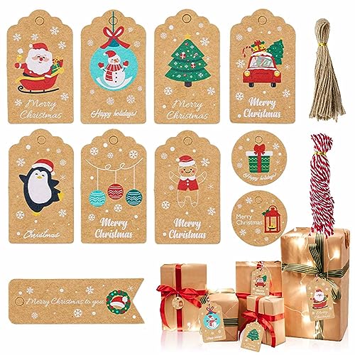 Geschenkanhänger für Weihnachten,100 Stück Xmas Braun Kraftpapier Etiketten Anhänger Christmas Tags mit Jute Schnur für das Dekorieren von Weihnachtsbaum,Handgemachte Arbeit Geschenkanhänger für Weihnachten,100 Stück Xmas Braun Kraftpapier Etiketten Anhänger Christmas Tags mit Jute Schnur für das Dekorieren von Weihnachtsbaum,Handgemachte Arbeit von PUERHUACI