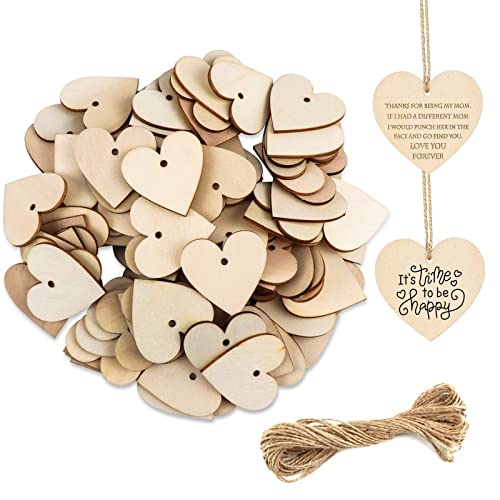 Holzherzen Deko,Holzherzen Hochzeit,100 Stück Holz Herzen Klein Deko,Streudeko Holz mit 10m Jute Schnur,Holz zum Bemalen für Hochzeit,Party,Jubiläum,Geschenkanhänger von PUERHUACI