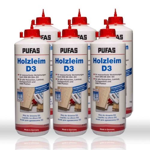 6 x 1kg Pufas Holzleim D3 (VE mit 6kg) von PUFAS