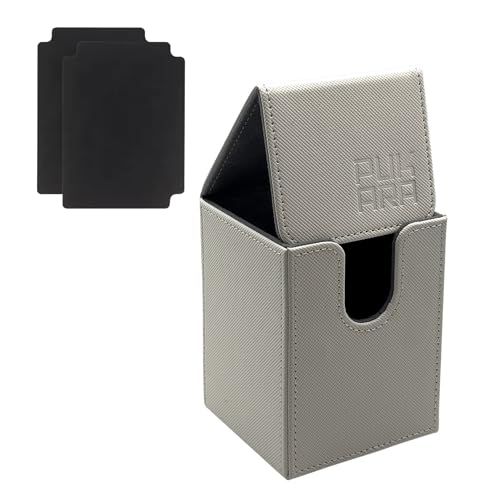 PUKARA Vertikale Kartendeckbox für TCG, MTG, PTCG, Kartenaufbewahrung mit Magnetverschluss, Premium-PU-Leder, inklusive 2 Trennwänden (Weiß und Grau) von PUKARA
