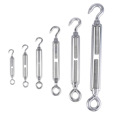 PULaif Spannschloss-Drahtspanner, M4 bis M12 304 Edelstahl Haken & Auge Spannschloss Drahtseil Spannung Spanner Rigging Hardware Lampe Anlage(M6) von PULaif