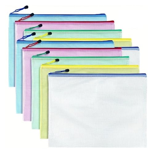 Reißverschluss-Tasche, Mesh Zipper Pouch, Netzbeutel mit Reißverschluss, 10 Stück, A3-Netz-Aktenbeutel mit Reißverschluss, 10 Farben, Plastikaktenbeutel for Ordnen von Schul- und Büromaterial(Colour M von PULaif