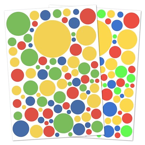 Punalu Kreis Set 176 Stück Wandtattoo für Babyzimmer Aufkleber Sticker Kreise Wandaufkleber Kinderzimmer Deko Punkte Dots Klebepunkte (Kräftiges rot blau gelb grün) von PUNALU