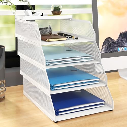 PUNCIA 4-stöckige Büro-Ablagen für den Schreibtisch, stapelbar, Metallgitter, Papieraufbewahrung, Briefablage, A4, Zeitschriftenhalter, Schreibtisch-Ordnung, Dokumente, Notizbücher, Sortierregal, von PUNCIA