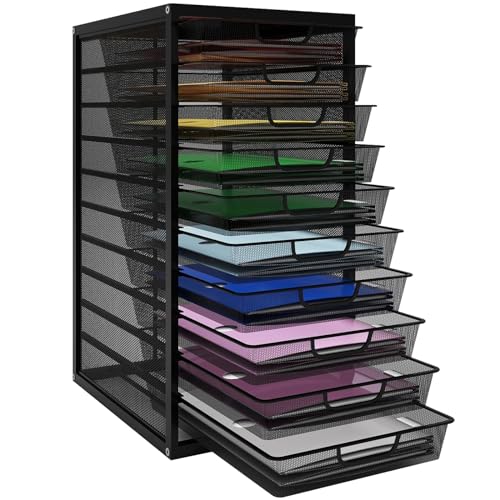 PUNCIA Schubladenbox 10 Schubfächer A4 Briefablage Dokumentenablage mit Schubladen Ablagefächer Papiersortierer aus Metall Desk Organizer für Dokumenten Papier Schreibtisch Büro Schwarz von PUNCIA