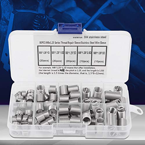 Spiralgewinde 80pcs M8*1,25 Edelstahl Spiraldraht Spiralschraubengewinde Einsätze Eingestellt von PUNELE