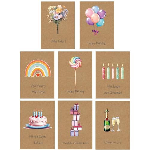 Geburtstagskarten Set (10 Stück) mit Umschlägen - Grußkarten für Glückwunschkarte - Premium Klappkarten inklusive Briefumschlag aus Kraftpapier - hochwertige Grußkarten für Familie & Freunde von PUOPUO