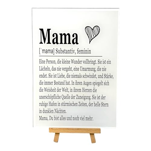 PURESIZE Mama Geschenk Acrylglasbild - Dankbare Muttertags- und Geburtstagsdekoration, 15x21 cm mit Staffelei zum Aufstellen, Elegantes Schwarz-Weiß Design - Dankeschön und Deko für Mütter von PURESIZE
