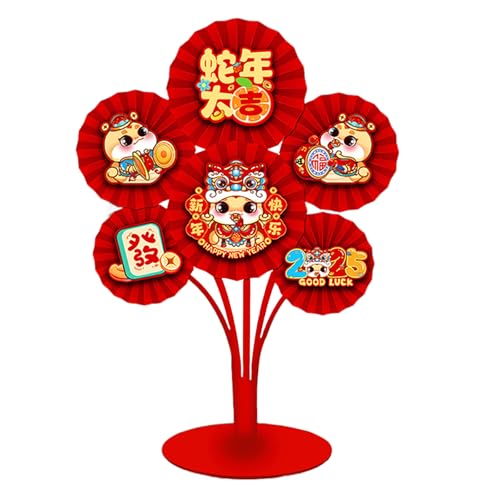 2025 Chinesisches Neujahrsdekoration, Papierfächer, Blumen, 6 Stück, Wandschmuck, Schlangenjahr, traditioneller Segen, hängende Dekorationen von PURFUU