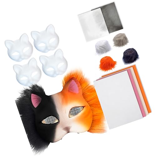 Handbemalte Katzen-Tier-Kits, Maskerade, unbemalt, mit Plüschstoff, Halloween-Party für Erwachsene von PURFUU