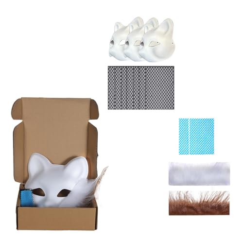 PURFUU 3 unlackierte Maskeraden mit Katzengesicht, unlackiert, inklusive pelzigem Stoffbesatz, Netzstoff PURFUU 3 unlackierte Maskeraden mit Katzengesicht, unlackiert, inklusive pelzigem Stoffbesatz, Netzstoff von PURFUU