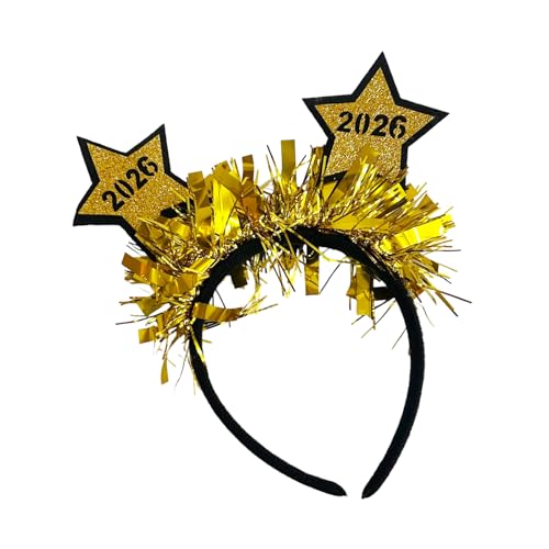PURFUU Elegantes 2026 Neujahrs-Stirnband, glitzernd, Stern-Lametta-Haarteil für Erwachsene und Kinder, Weihnachtsfeiern und Foto-Requisiten, Silvester-Party-Kopfschmuck von PURFUU