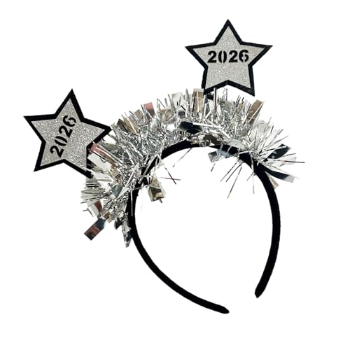 PURFUU Elegantes 2026 Neujahrs-Stirnband, glitzernd, Stern-Lametta-Haarteil für Erwachsene und Kinder, Weihnachtsfeiern und Foto-Requisiten, Silvester-Party-Kopfschmuck von PURFUU