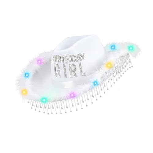 PURFUU Festival LED-beleuchteter Cowgirl-Geburtstagshut mit funkelnden Quasten und Strasssteinen, Buchstabe für alle Altersgruppen, Partyzubehör PURFUU Festival LED-beleuchteter Cowgirl-Geburtstagshut mit funkelnden Quasten und Strasssteinen, Buchstabe für alle Altersgruppen, Partyzubehör von PURFUU