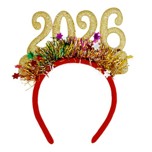 PURFUU Schimmernde 2026 Neujahrsfeier Stirnbänder mit glitzernder Dekoration Erwachsene Kinder Silvester Kopfbedeckung für Party Verstellbare Stirnbänder für alle Altersgruppen von PURFUU