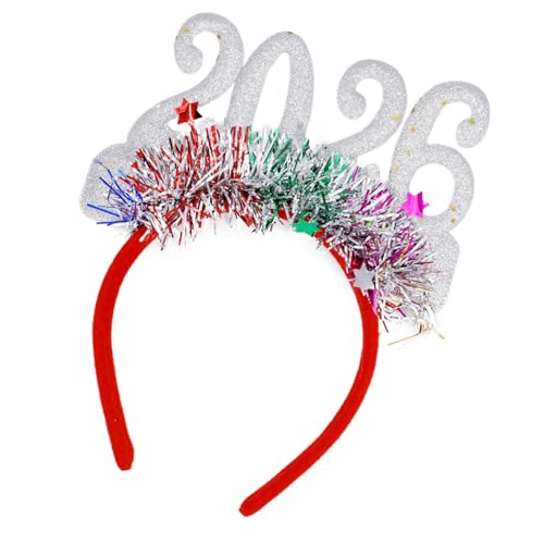 PURFUU Schimmernde 2026 Neujahrsfeier Stirnbänder mit glitzernder Dekoration Erwachsene Kinder Silvester Kopfbedeckung für Party Verstellbare Stirnbänder für alle Altersgruppen von PURFUU