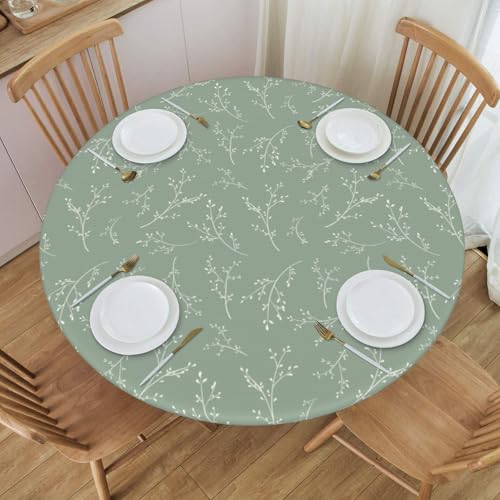 PURKCUYERT Ferns Salbeigrüne, runde Tischdecke mit Gummizug, runde Tischdecke, runde Abdeckung, elastische Tischdecke für runde Tische, passend für 101,6 cm – 111,8 cm große Tische, klein von PURKCUYERT