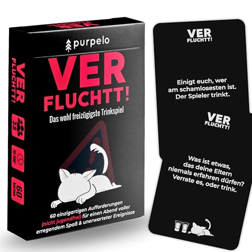 PURPELO Verfluchtt! - Trinkspiel ab 18 | Partyspiel mit 60 Aufgaben | 2+ Spieler | Saufspiel für Erwachsene | Perfektes Kartenspiel für Party und Spielspaß für Erwachsene PURPELO Verfluchtt! - Trinkspiel ab 18 | Partyspiel mit 60 Aufgaben | 2+ Spieler | Saufspiel für Erwachsene | Perfektes Kartenspiel für Party und Spielspaß für Erwachsene von PURPELO
