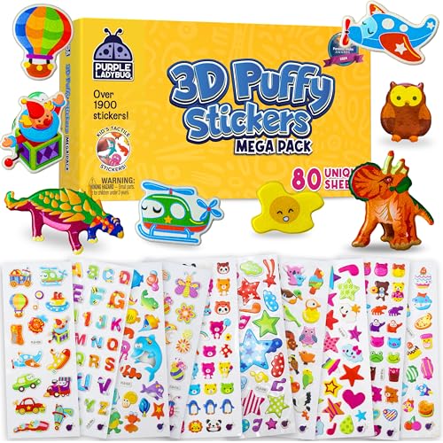 Purple Ladybug 1900 3D Aufkleber Kinder mit 80 Verschiedene Blätter von Cute Sticker Set - 3D Sticker Kinder - Mitgebsel Kindergeburtstag mit Dino Sticker, Tier, Blumen, Herz, Buchstaben und Mehr Purple Ladybug 1900 3D Aufkleber Kinder mit 80 Verschiedene Blätter von Cute Sticker Set - 3D Sticker Kinder - Mitgebsel Kindergeburtstag mit Dino Sticker, Tier, Blumen, Herz, Buchstaben und Mehr von PURPLE LADYBUG