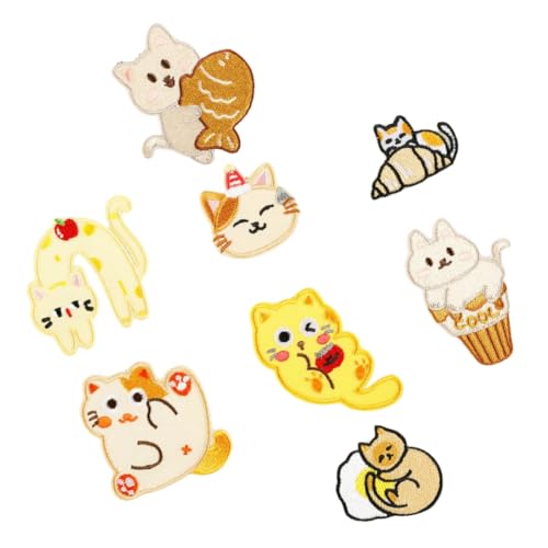 8 Stück Cartoon Katzen Bügelbilder Kleidung Tier Reparatur Stickerei für Tasche Dekoration Cartoon Tier bestickt Eisen auf Katzen zum Aufnähen von PURPLELILY