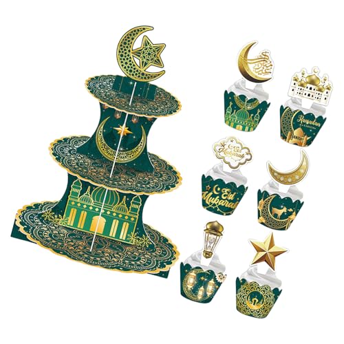 Kuchen-Präsentationsständer, Papier-Cupcake-Halter mit 12 Wrappern, 12 Top-Dekoration für Eid-Party-Dekoration, Partyzubehör Kuchen-Präsentationsständer, Papier-Cupcake-Halter mit 12 Wrappern, 12 Top-Dekoration für Eid-Party-Dekoration, Partyzubehör von PURPLELILY