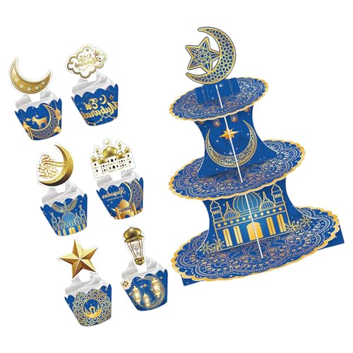 Kuchen-Präsentationsständer, Papier-Cupcake-Halter mit 12 Wrappern, 12 Top-Dekoration für Eid-Party-Dekoration, Partyzubehör von PURPLELILY
