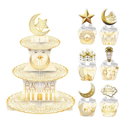 Kuchen-Präsentationsständer, Papier-Cupcake-Halter mit 12 Wrappern, 12 Top-Dekoration für Eid-Party-Dekoration, Partyzubehör Kuchen-Präsentationsständer, Papier-Cupcake-Halter mit 12 Wrappern, 12 Top-Dekoration für Eid-Party-Dekoration, Partyzubehör von PURPLELILY