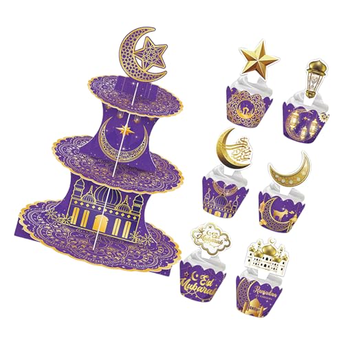 Kuchen-Präsentationsständer, Papier-Cupcake-Halter mit 12 Wrappern, 12 Top-Dekoration für Eid-Party-Dekoration, Partyzubehör Kuchen-Präsentationsständer, Papier-Cupcake-Halter mit 12 Wrappern, 12 Top-Dekoration für Eid-Party-Dekoration, Partyzubehör von PURPLELILY