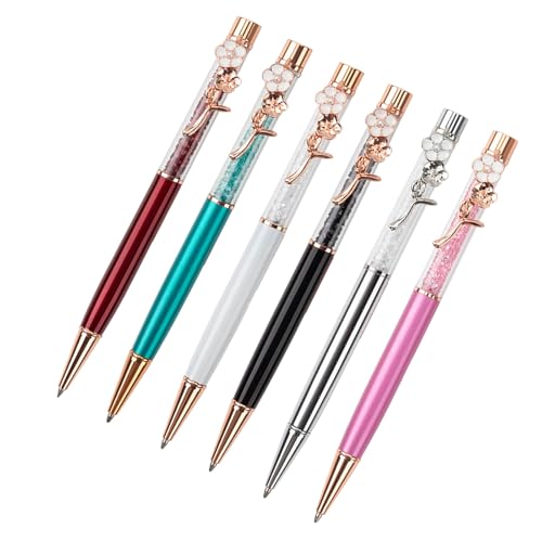 PURPLELILY Kristall-Kugelschreiber mit Blumen-Clip, Kristall-Signierstift, Drehbewegung, 1,0 mm Spitze, reibungsloses Schreiben für Frauen und Mädchen, 6 Stück PURPLELILY Kristall-Kugelschreiber mit Blumen-Clip, Kristall-Signierstift, Drehbewegung, 1,0 mm Spitze, reibungsloses Schreiben für Frauen und Mädchen, 6 Stück von PURPLELILY