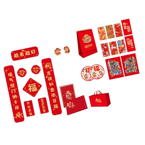 Seide, chinesisches Neujahrs-Paar, chinesisches Neujahrsfest, Seidenpaar-Set mit Tischkalender, Abziehbildern, Festival-Hängeornament von PURPLELILY