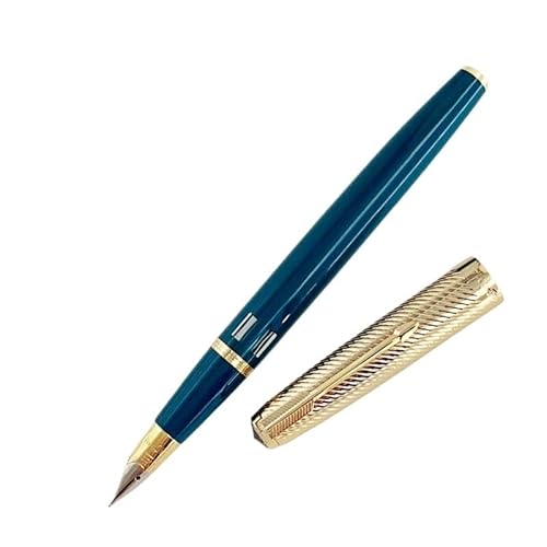 PURYN Füllfederhalter mit goldfarbener Schnitzkappe, doppelter blauer Stein, Vakuumkolben, Tintenstifte, Geschenk, Schreibwaren, Schule, Bürobedarf (dunkelblau, diagonale Kappe) von PURYN