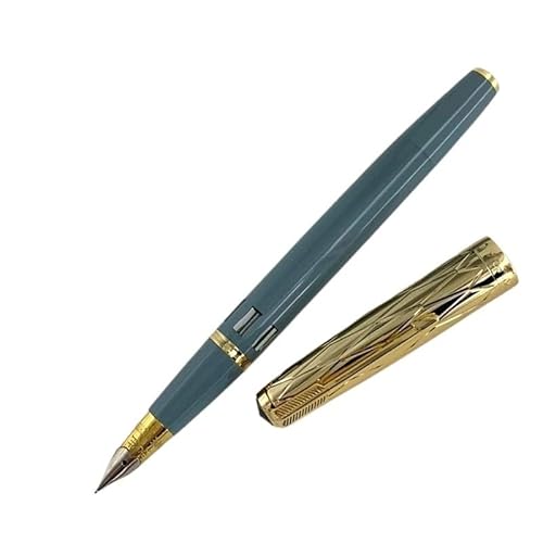 PURYN Füllfederhalter mit goldfarbener Schnitzkappe, doppelter blauer Stein, Vakuumkolben, Tintenstifte, Geschenk, Schreibwaren, Schule, Bürobedarf (hellblau, Diamantrasterkappe) von PURYN