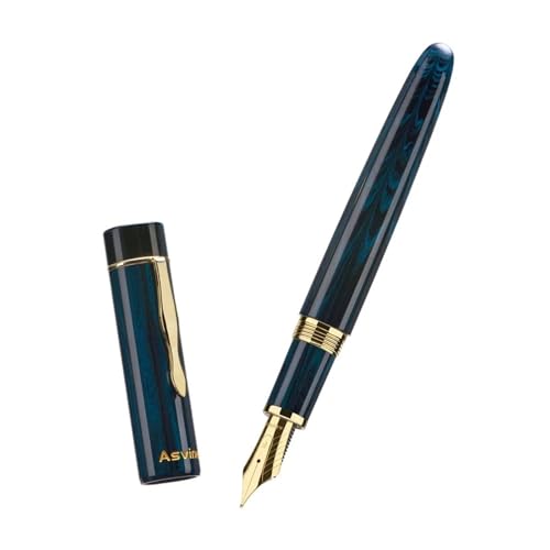 PURYN Klassischer Ebonit-Füllfederhalter aus Hartgummi, Nr. 8 EF/F/M/1.1 Feder, glatt, Schreibwaren-Stift, Blau, 1,1 mm von PURYN