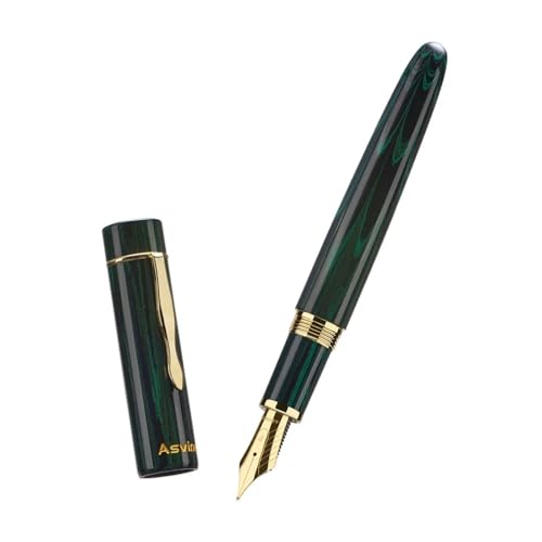 PURYN Klassischer Ebonit-Füllfederhalter aus Hartgummi, Nr. 8 EF/F/M/1.1 Feder, glatt, Schreibwaren-Stift, Grün, EF (0,38 mm)) von PURYN