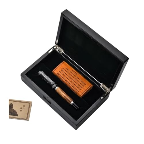 PURYN Klassischer Konfuzius-Füllfederhalter aus natürlichem Bambus, Metall, geprägtes Muster, gebogene Feder, Iridium, 1,2 mm, für Büro/Geschenk (ein Stift mit Box) von PURYN