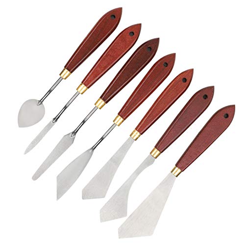 7Pcs Spachtel Edelstahl Spachtel Spachtel mit Rotbraunem Griff für Verschiedene Gemälde mit Reichen Maleffekten von PUSOKEI