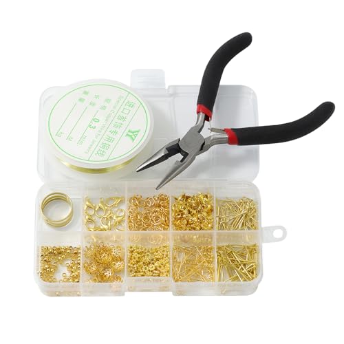PUTNPC Biegeringe mit Karabinerverschlüssen und Schmuckzange für Schmuckherstellung, Zubehör und Halskettenreparatur, Biegeringe für Schmuck und offener Bindering (Gold) von PUTNPC